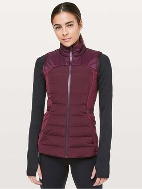 Lululemon Down for it All Vest Size 10 Full Zip Goose Down Maroon